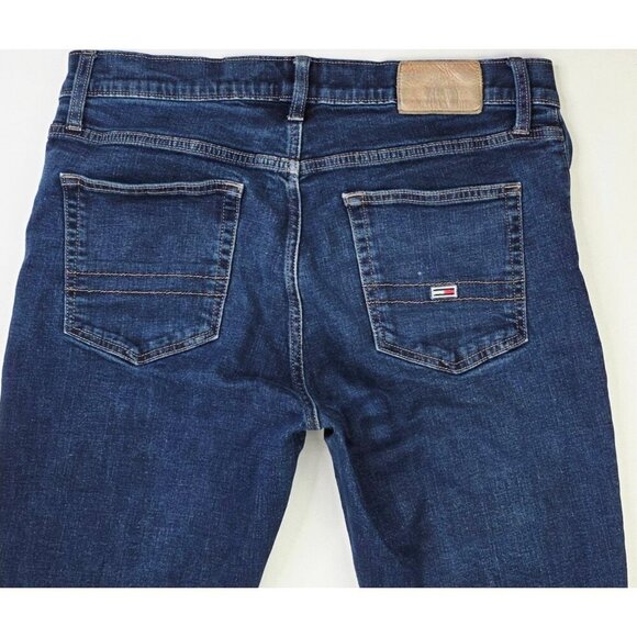 Tommy Hilfiger Size 34X32 Mens Slim Tapered Blue Denim 5 Pocket Logo Tag Jeans - Picture 9 of 11